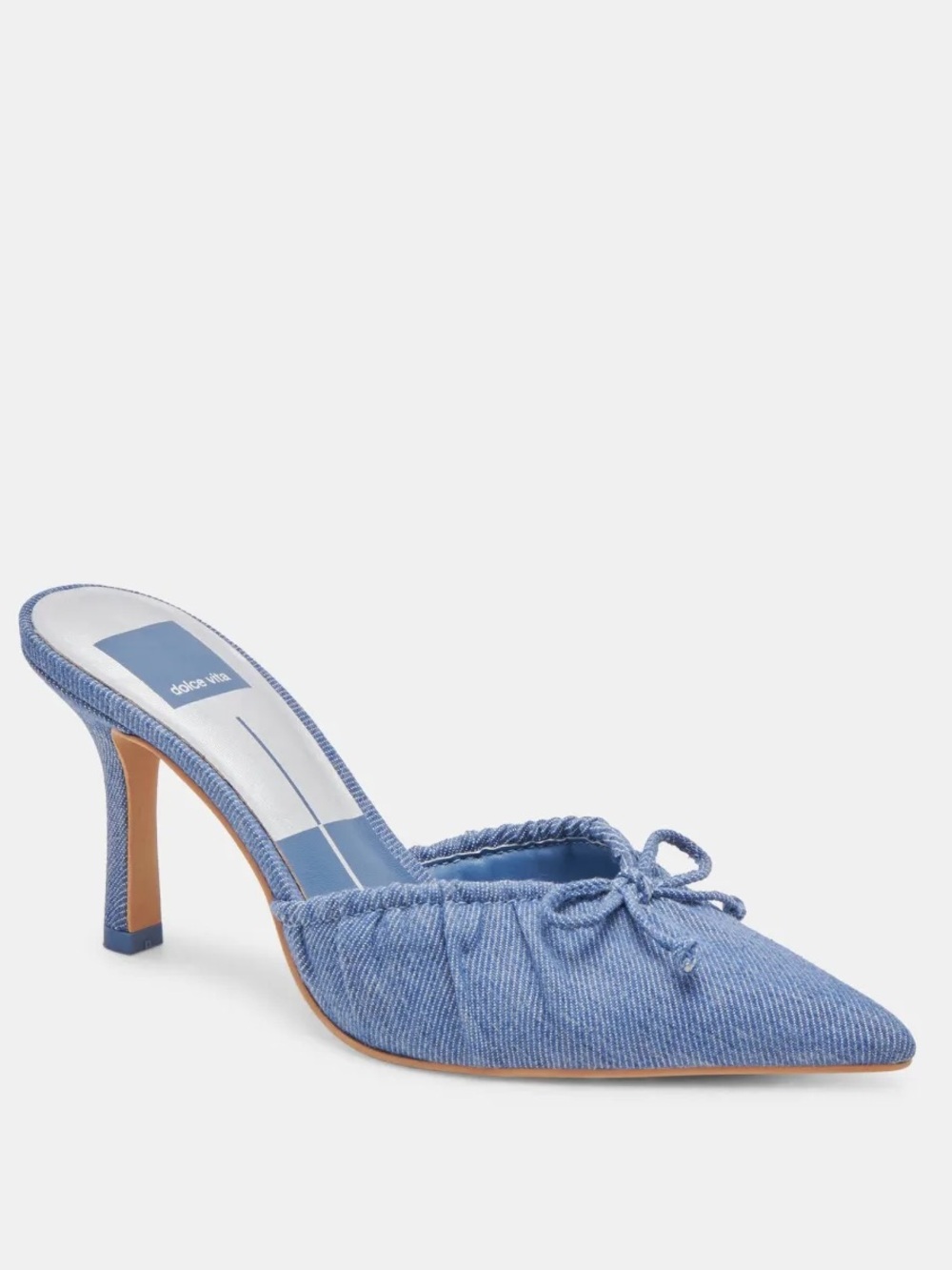 {Dolce Vita Kairi Blue Denim Bow Slip On Pointed Toe Pumps